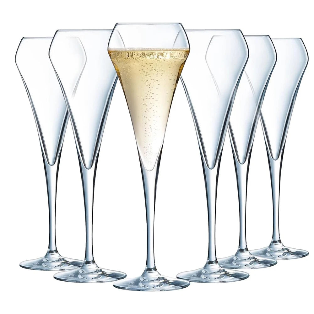 Crystal Champagne Flutes Set of 6 - 210ml Glasses for Perfect Wine Pour and Aroma Enhancement
