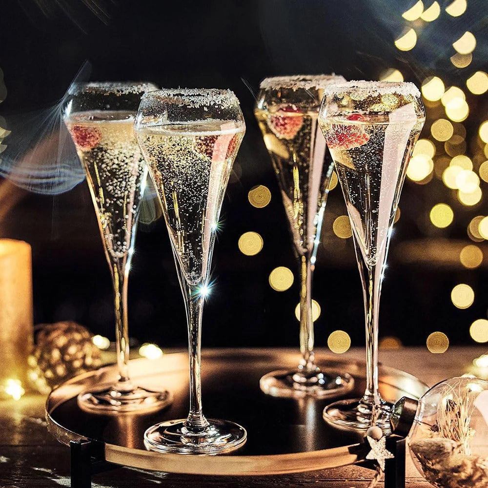 Crystal Champagne Flutes Set of 6 - 210ml Glasses for Perfect Wine Pour and Aroma Enhancement