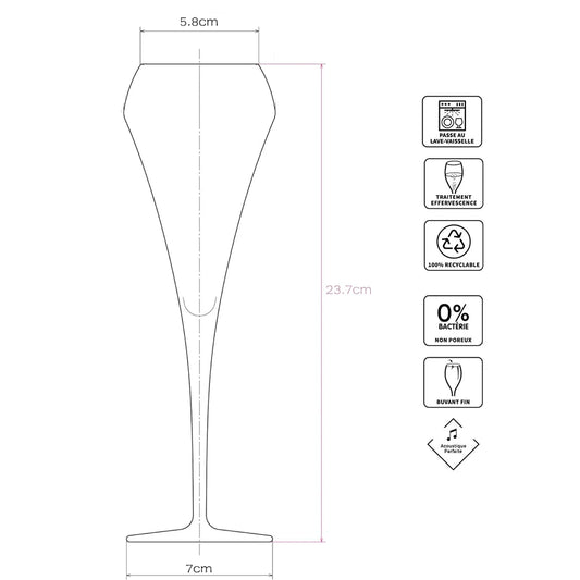 Crystal Champagne Flutes Set of 6 - 210ml Glasses for Perfect Wine Pour and Aroma Enhancement
