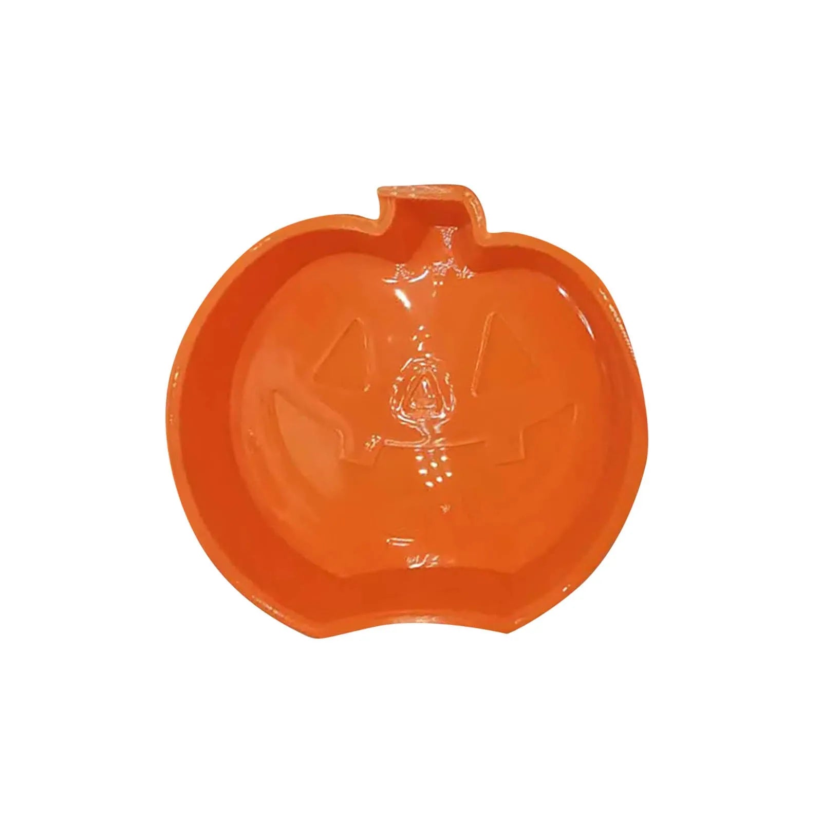 Halloween-themed snack appetizer plates shaped like a ghost, pumpkin, and bat on a white background. orange pumpkin serving